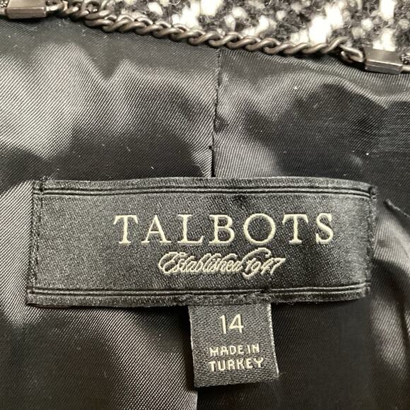 Talbots Double Breasted Alpaca Wool Sz 14 Black White Tweed Blazer Short Jacket - Picture 6 of 12